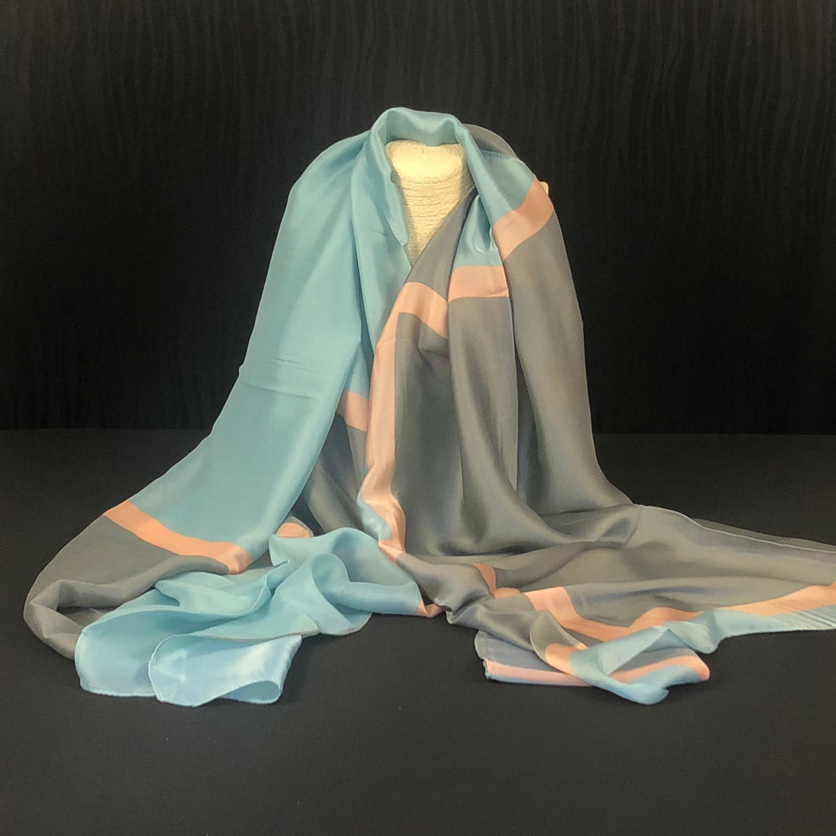 Pastel Color Block Silky Scarf Vintage Pastel Chiffon Silk Scarf Shades of Pink Aqua With  main image 3