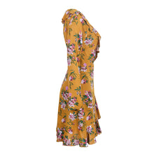 Load image into Gallery viewer, Floral Print Mustard Wrap Dress
