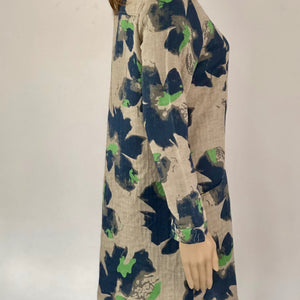 Vintage Linen Blend Tunic - Taupe & Blue