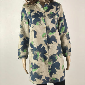 Vintage Linen Blend Tunic - Taupe & Blue