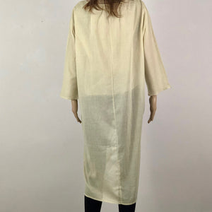 Cream Asymmetrical Linen Blend Long Casual Tunic