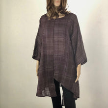 Load image into Gallery viewer, Uneven Hem Check Print Linen Blend Shirt