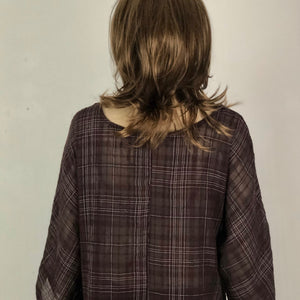Uneven Hem Check Print Linen Blend Shirt