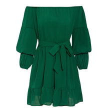Load image into Gallery viewer, Dark Green Off Shoulder Boho Dress