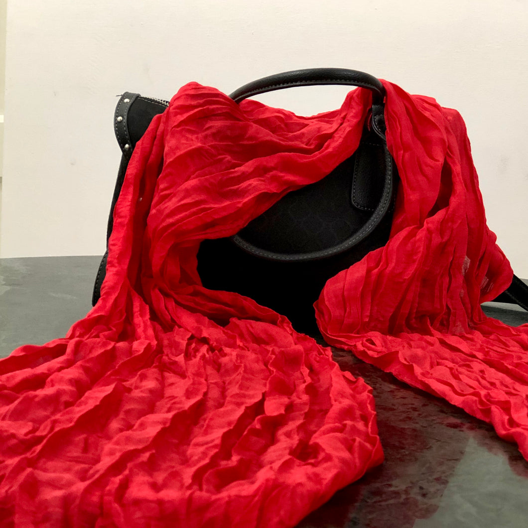 Thin Wrinkle Cotton Scarf - Red