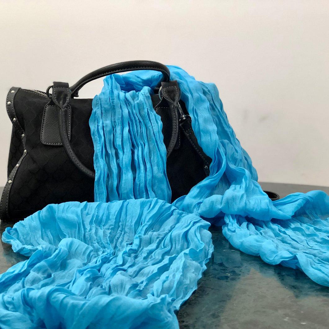 Thin Wrinkle Cotton Scarf - Blue