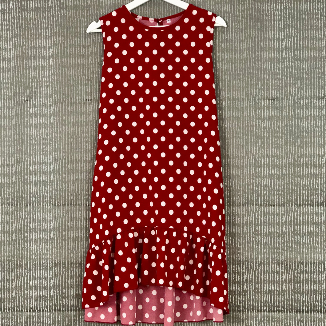 Drop Waist Polka Dot Dress - Dark Red