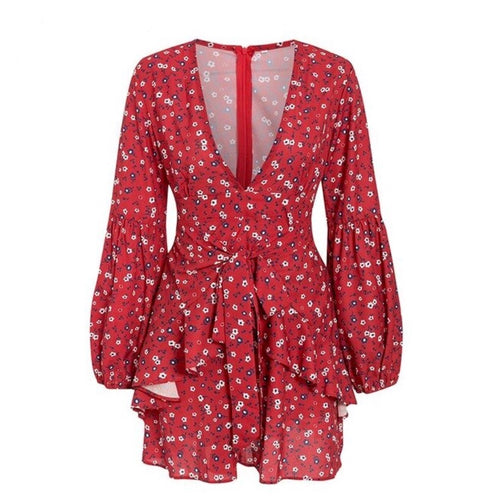 Red Floral Print Boho Dress