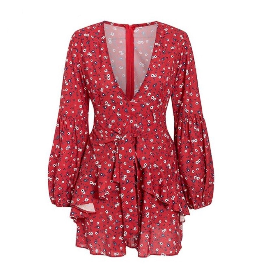 Red Floral Print Boho Dress