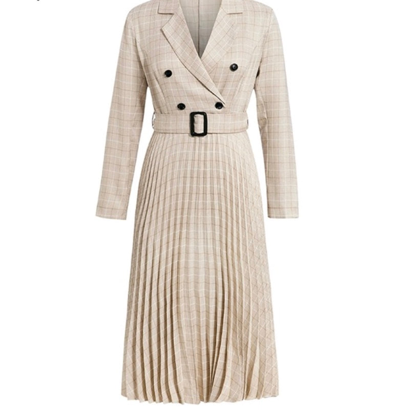 Cream Pleated Blazer Dress