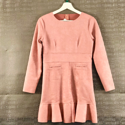 Dusky Pink Fluted Hem Dress