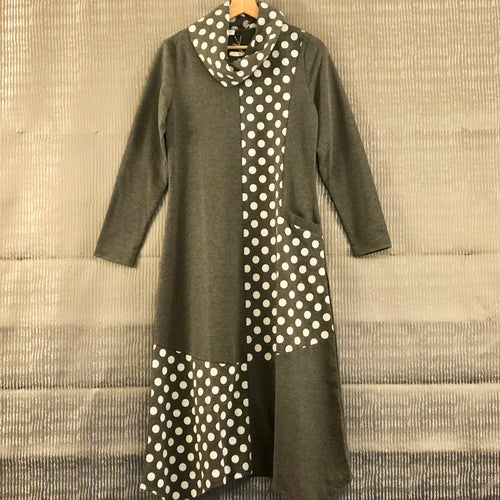 Grey Polka Dot Long Thick Marl Dress
