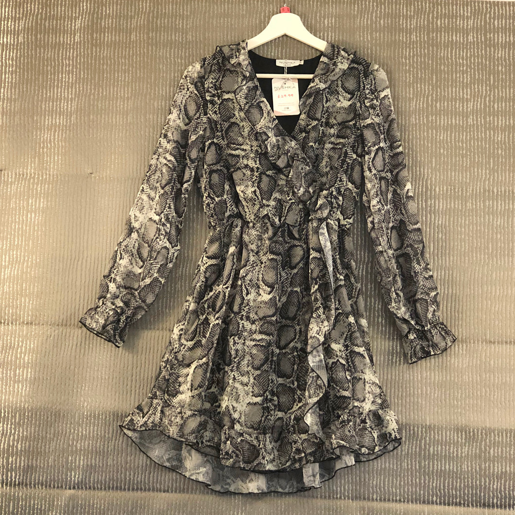 Short Grey Animal Print Boho Dress