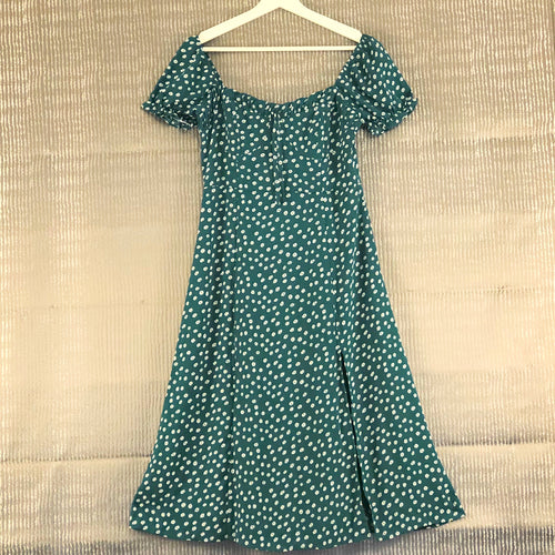 Green & White Printed Dress