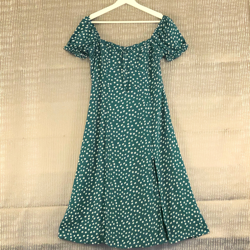 Green & White Printed Dress