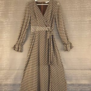 Green & Brown Printed Long Dress