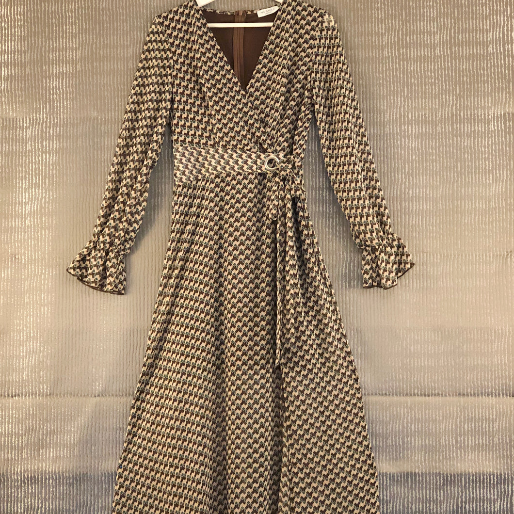 Green & Brown Printed Long Dress