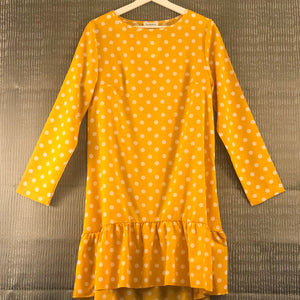 Yellow Polka Dot Drop Waist Dress (Long Sleeves)