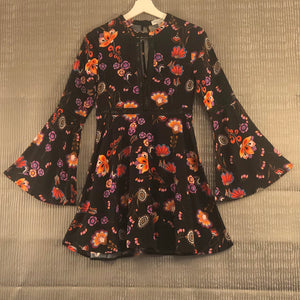 Black Floral Print Boho Dress