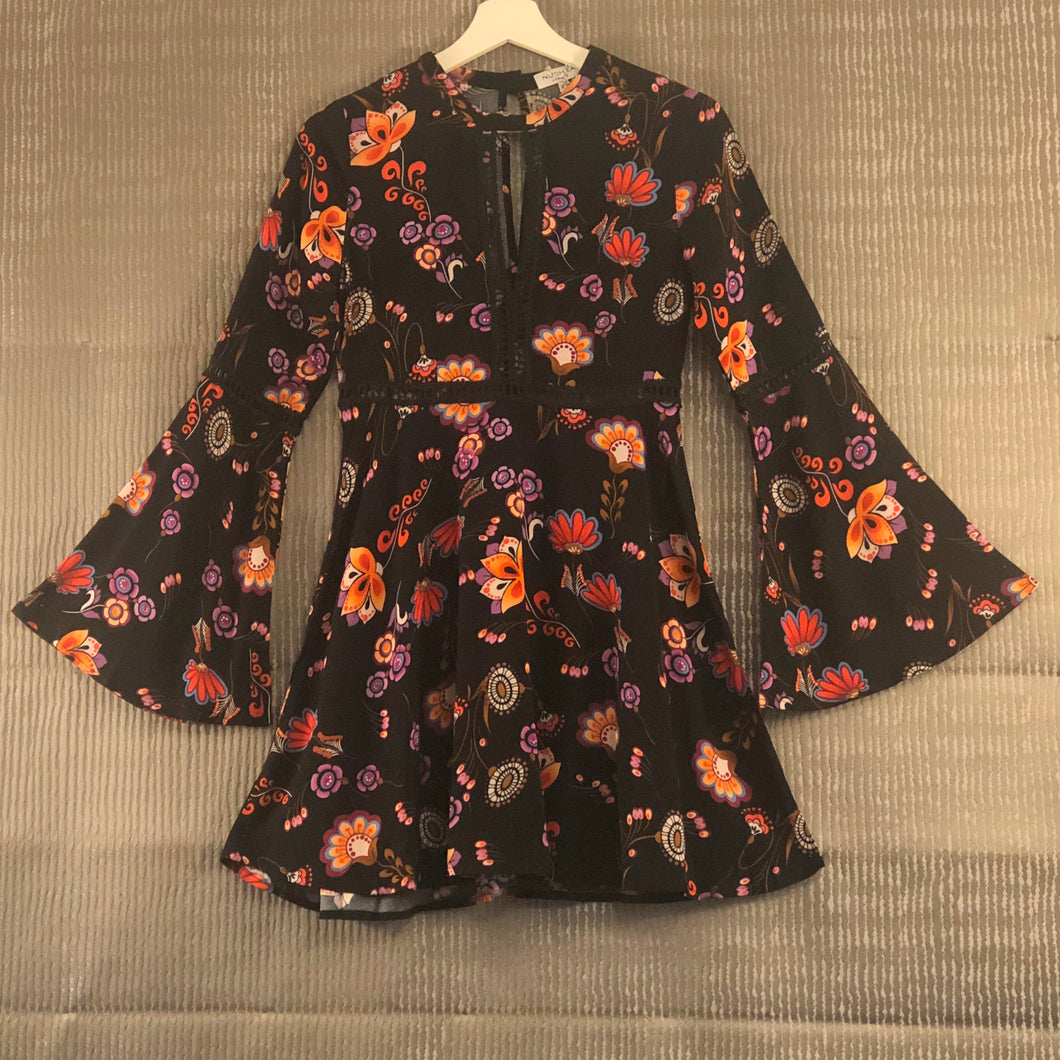 Black Floral Print Boho Dress