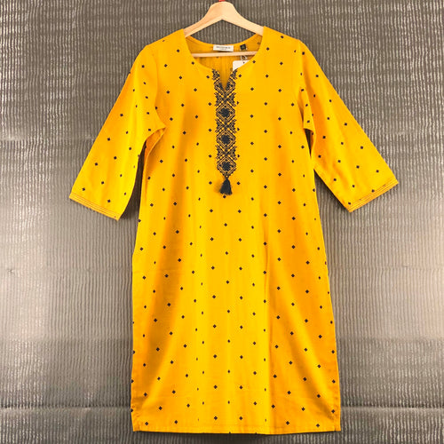 Yellow Kurti with Black Detailing