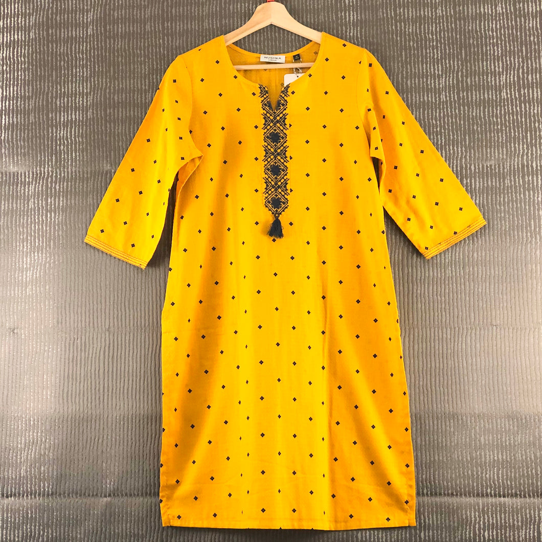 Yellow Kurti with Black Detailing