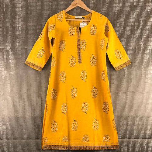 Mustard Yellow with Floral Print Kurti