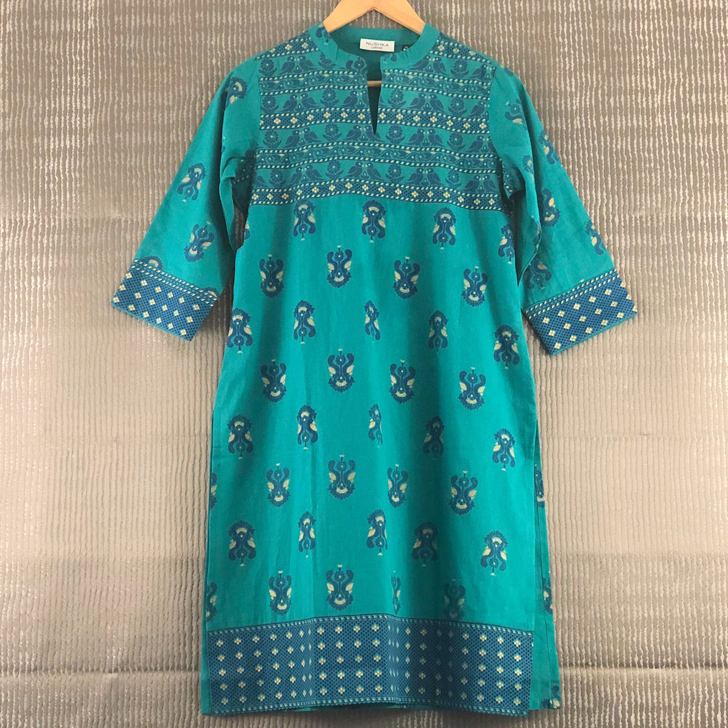 Turquoise Kurti with Ethnic Print