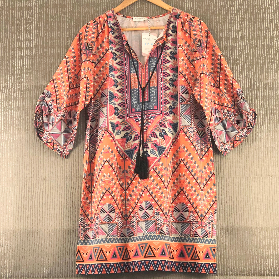Orange Ethnic Print Tunic Dress