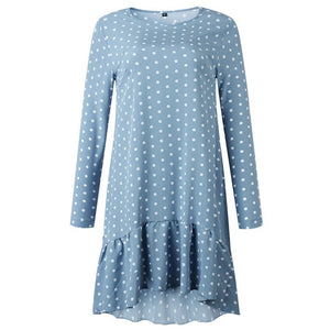 Blue Polka Dot Drop Waist Dress (Long Sleeves)