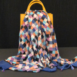 Checked Cotton Scarf -Blue