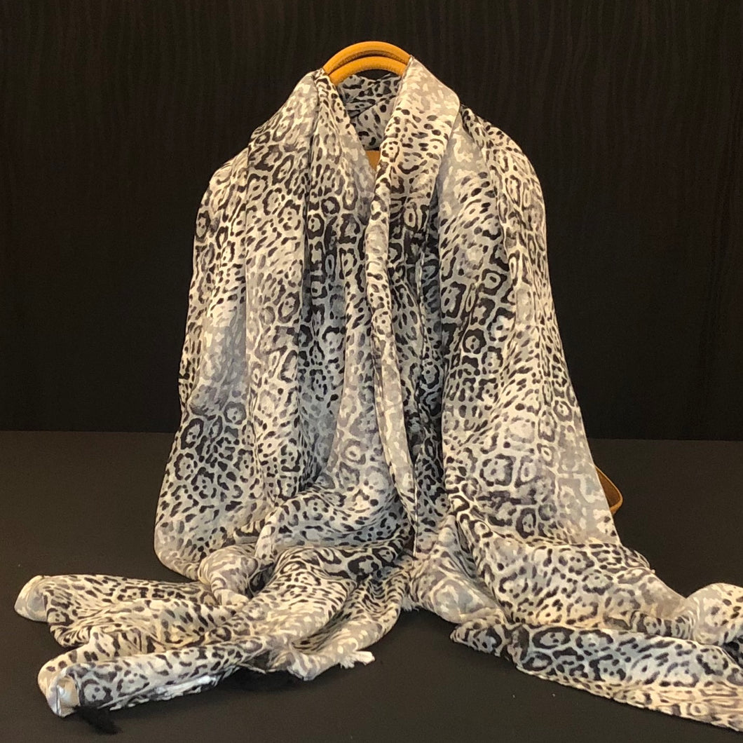 Grey Animal Print Lightweight Scarf