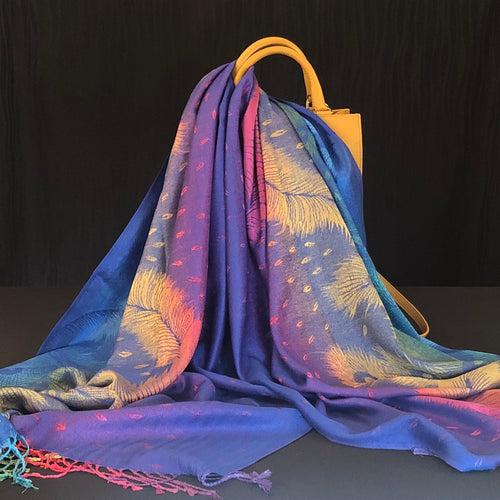 Jacquard Weave Ethnic Print Scarf - Blue