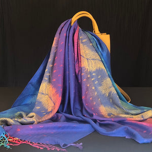 Jacquard Weave Ethnic Print Scarf - Blue
