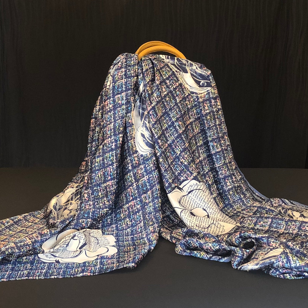 Square Patterned Silk Scarf - Blue