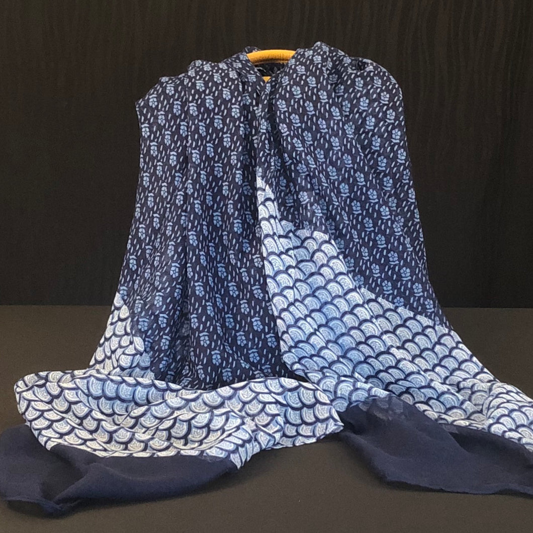 Lightweight Ethnic Print Scarf - Blue