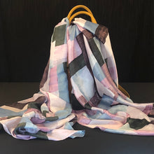Load image into Gallery viewer, Purple Squares Silk Scarf