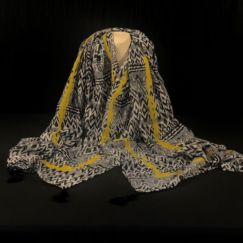 Monochrome Cotton Scarf with Yellow