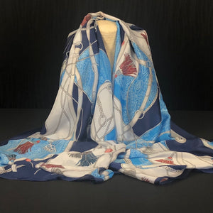 Nautical Print Silk Scarf - Blue