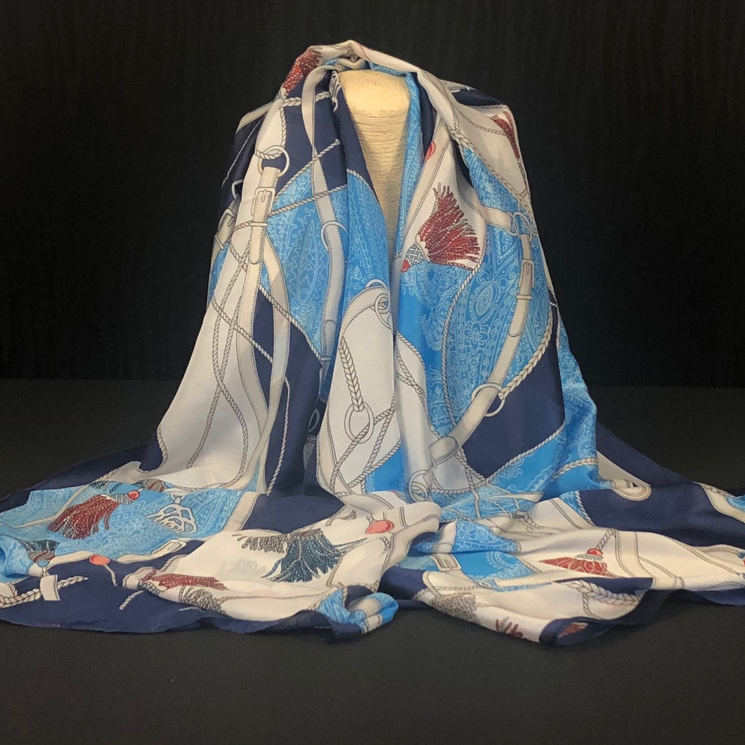Nautical Print Silk Scarf - Blue