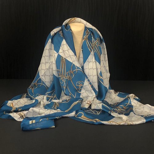 Printed Silk Scarf - Blue